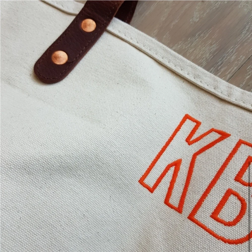 mark & Graham x steele canvas and leather xlarge tote bag initials